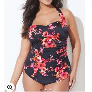 Swimsuits For All- CHLORINE RESISTANT H-BACK SARONG FRONT ONE PIECE SWIMSUIT